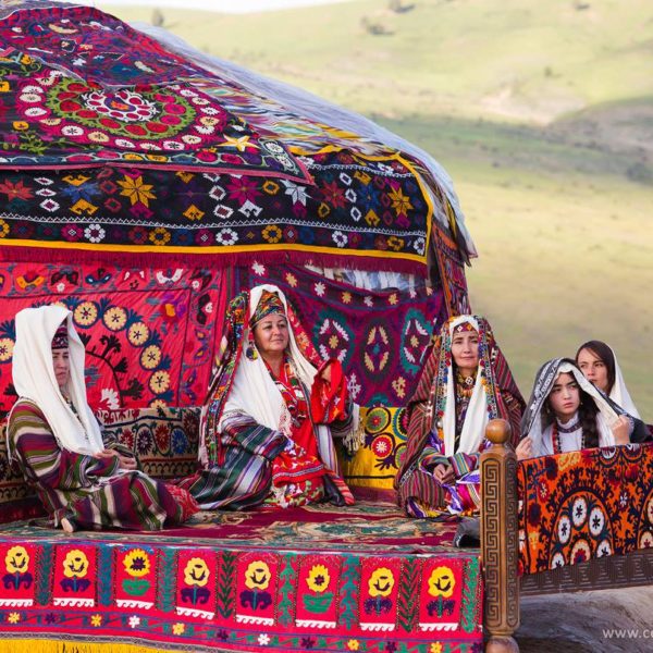 Yurts decorated with bright suzanne